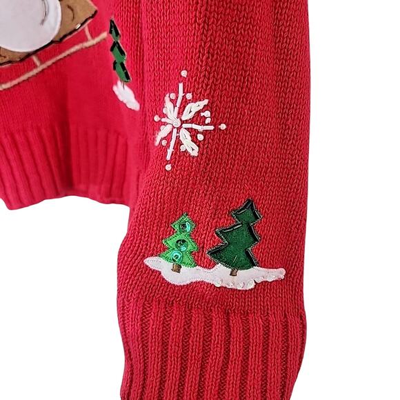 Tiara International Vintage Christmas Cardigan S Fur Trim Beaded Button Up Ugly - Picture 3 of 9